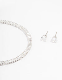 Silver Cubic Zirconia Baguette Tennis Bracelet & Earring Set - link has visual effect only