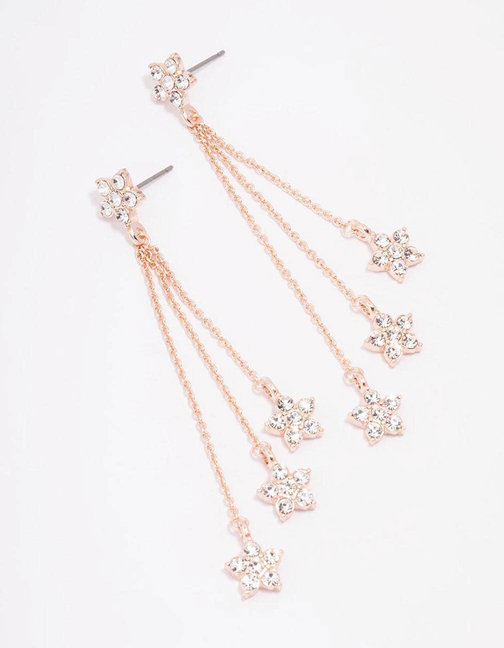 Rose Gold Celestial Triple Row Drop Earrings