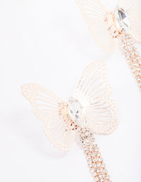 Rose Gold Butterfly Diamante Cupchain Drop Earrings - link has visual effect only