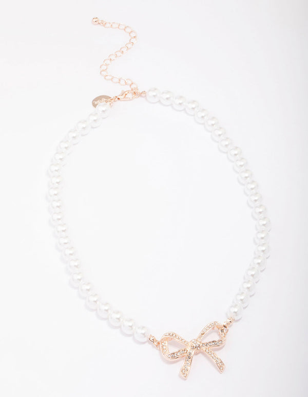 Rose Gold Pearl Bow Necklace