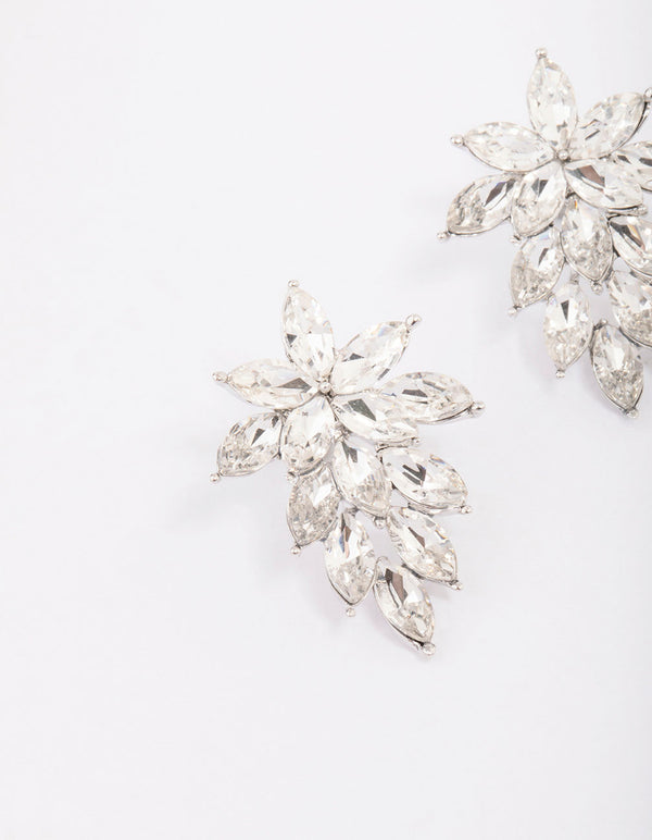 Silver Pear Diamante Statement Drop Earrings