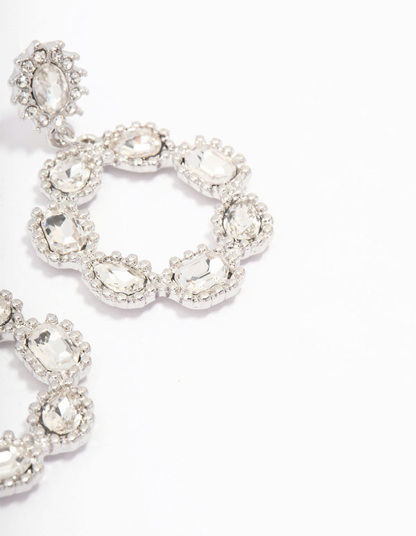 Silver Multi Diamante Circle Drop Earrings