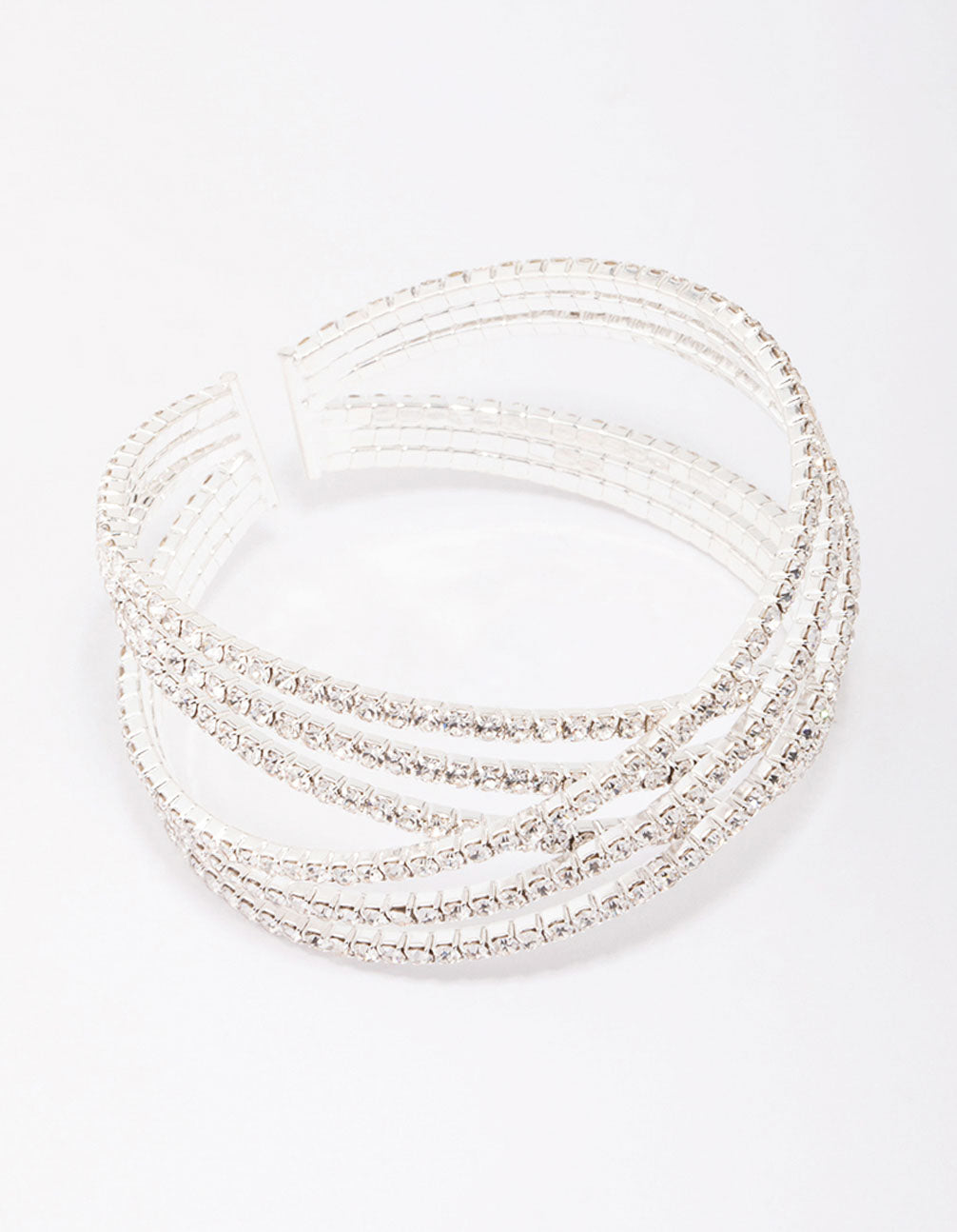 Silver Diamante Twisted Open Wrist Cuff