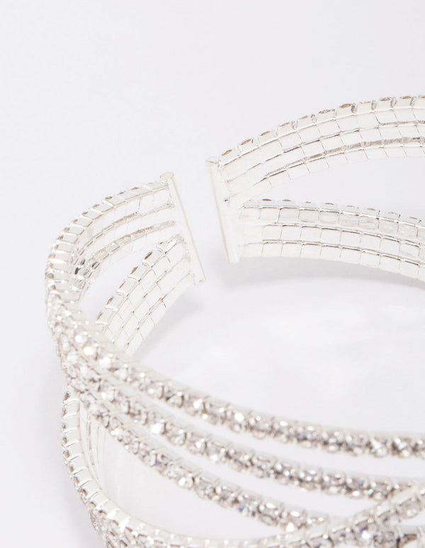 Silver Diamante Twisted Open Wrist Cuff