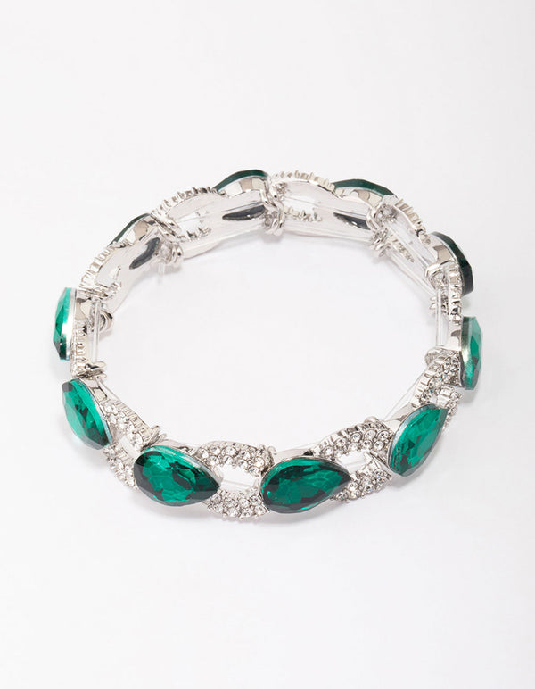 Rhodium Emerald Diamante Stretch Bracelet