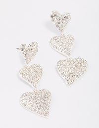 Silver Triple Diamante Heart Drop Earrings - link has visual effect only