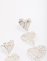 Silver Triple Diamante Heart Drop Earrings - link has visual effect only