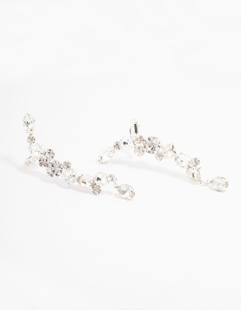 Silver Multi Diamante Cuff Earrings