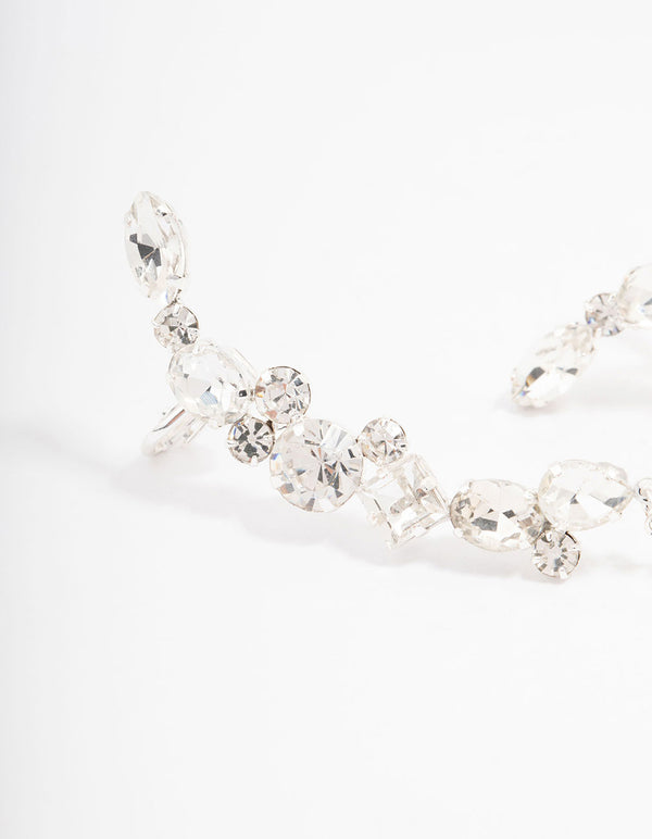 Silver Multi Diamante Cuff Earrings