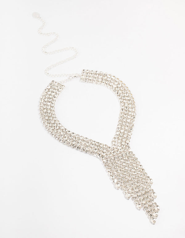 Silver Multi Row Diamante Necklace
