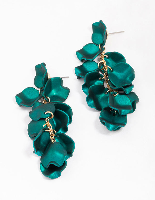 Green Iridescent Petal Drop Earrings