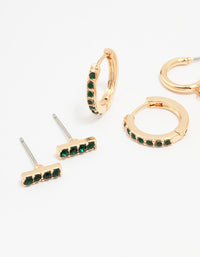 Gold Emerald Stud Earring 3-Pack - link has visual effect only