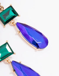 Gold Multi Blue & Green Stone Drop Earrings - link has visual effect only