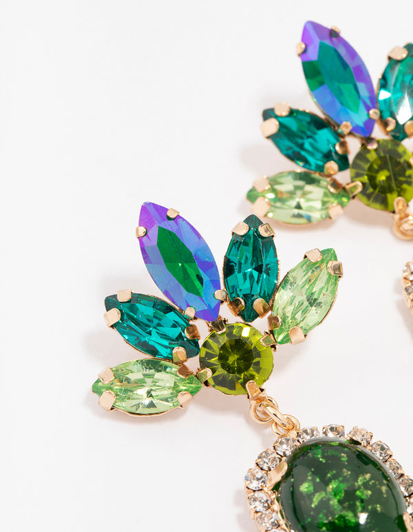Gold Plated Multicoloured Stone Drop Earrings
