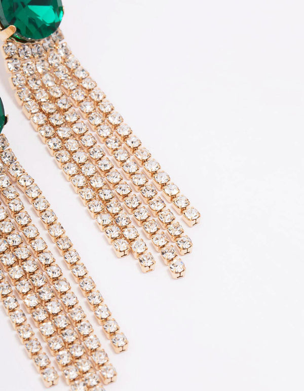 Gold Emerald Cup Chain Drop Earrings