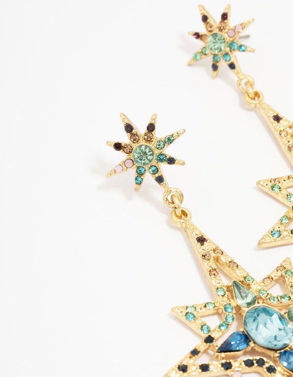 Gold Celestial Multi Drop Earrings