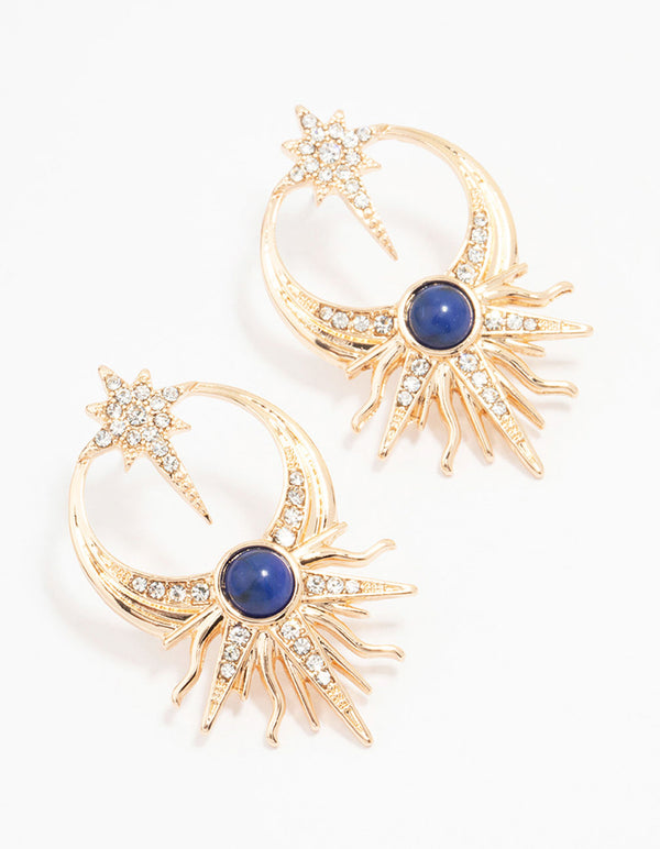 Gold Celestial Blue Stone Drop Earrings
