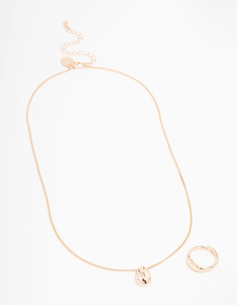 Gold Smooth Stone Necklace & Ring Set
