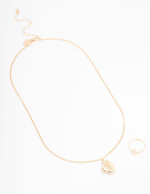 Gold Floral Locket Jewellery Set