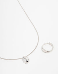 Silver Smooth Stone Necklace & Ring Set - link has visual effect only