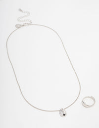Silver Smooth Stone Necklace & Ring Set - link has visual effect only