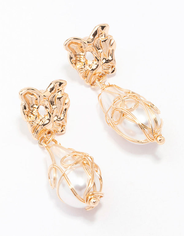 Gold Butterfly & Pearl Drop Earrings