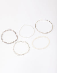 Silver Beaded & Pearl Bracelet 5-Pack - link has visual effect only