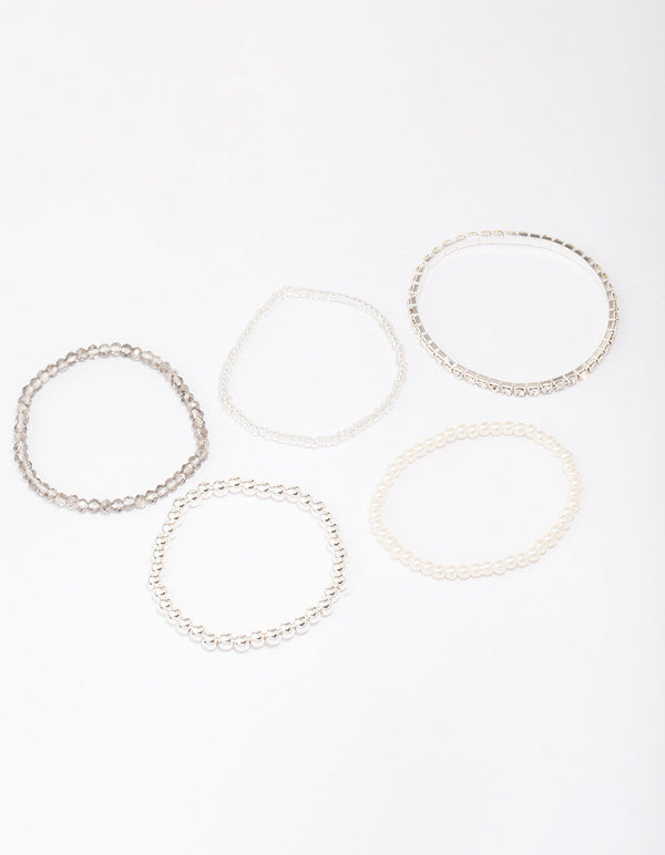 Silver Beaded & Pearl Bracelet 5-Pack