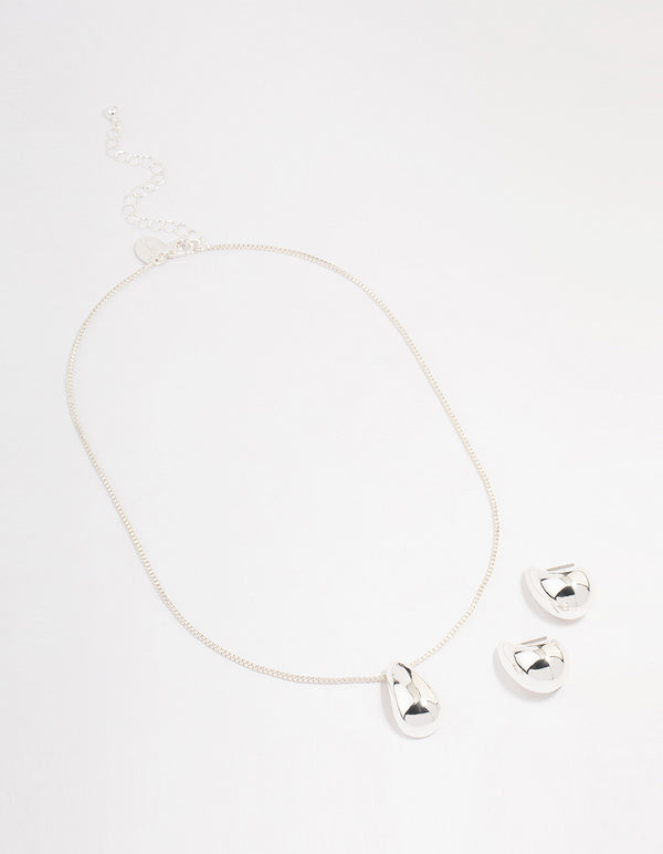 Silver Puffy Pear Jewellery Set