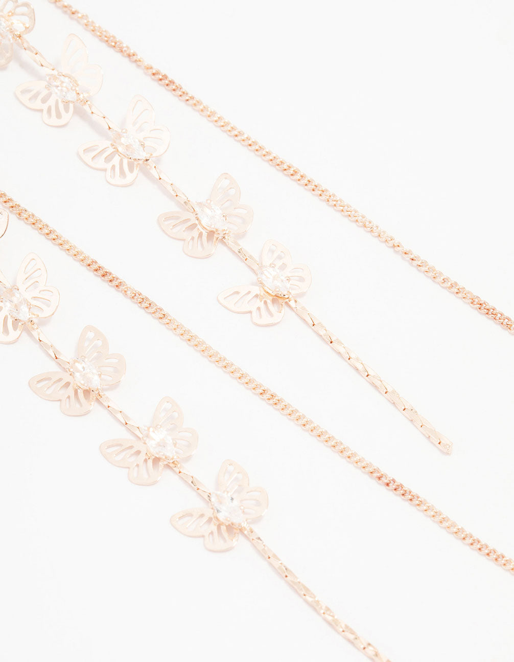 Rose Gold Butterfly Cubic Zirconia Drop Earrings