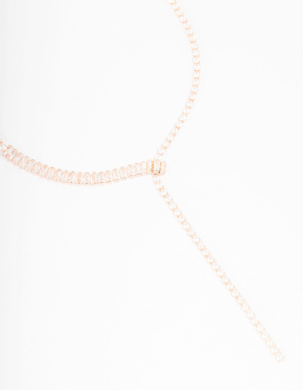 Rose Gold Cubic Zirconia Fine Baguette Lariat Necklace