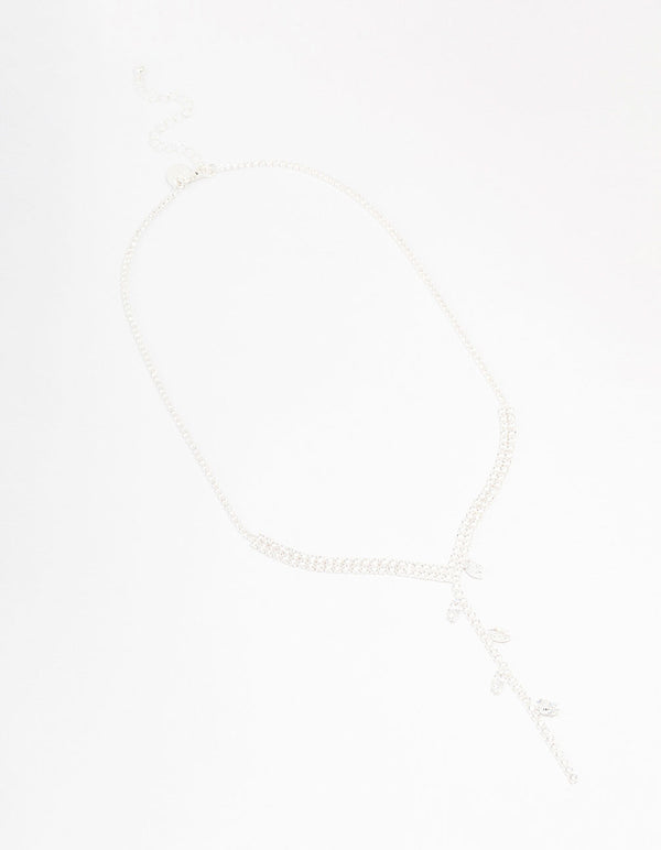 Silver Cubic Zirconia Leaf Trail Y Necklace