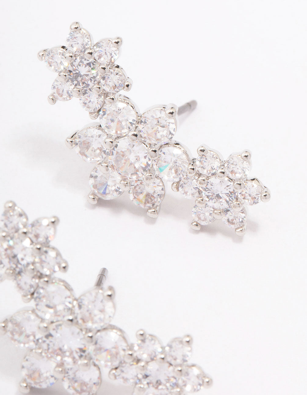 Silver Cubic Zirconia Flower Stud Earrings