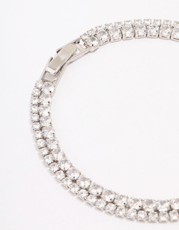 Silver Cubic Zirconia Double Row Bracelet