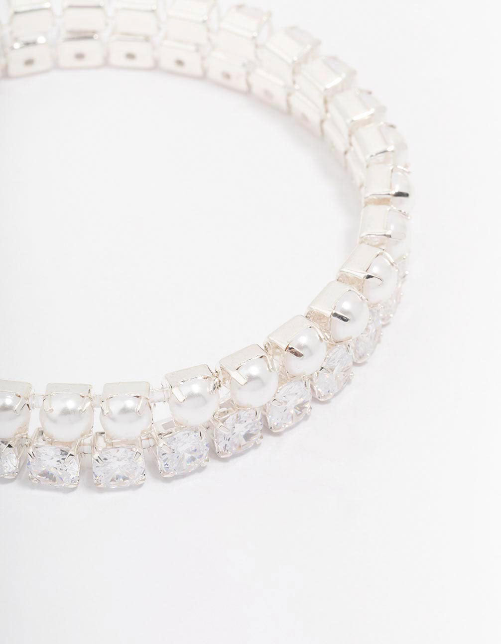 Silver Pearl Cubic Zirconia Bracelet