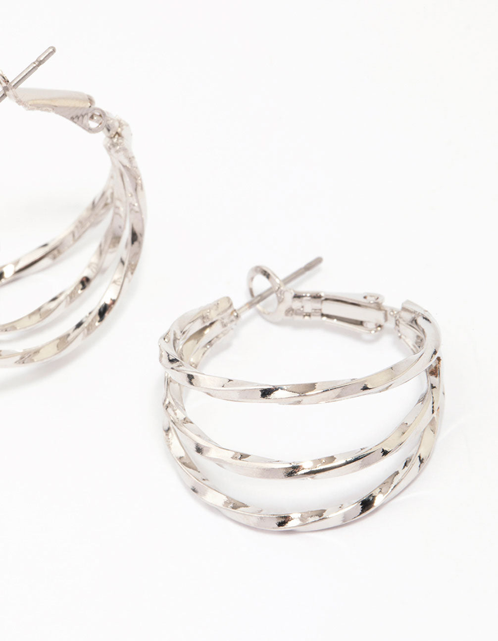 Silver Triple Row Smooth Hoop Earrings