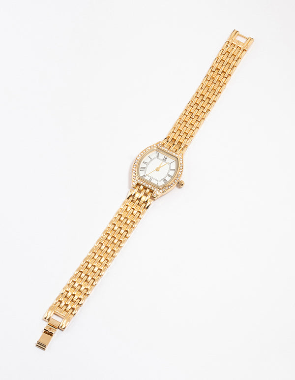 Gold Small Vintage Diamante Watch