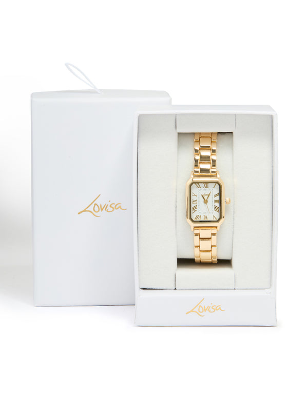 Gold Rectangle Roman Numeral Watch