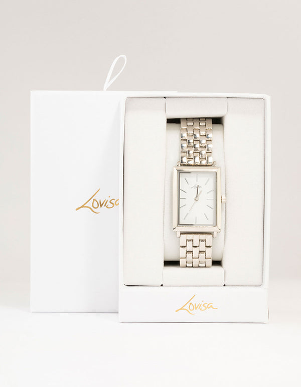 Silver White Rectangle Watch