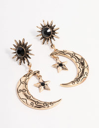 Antique Gold Stone Celestial Drop Earrings - link has visual effect only