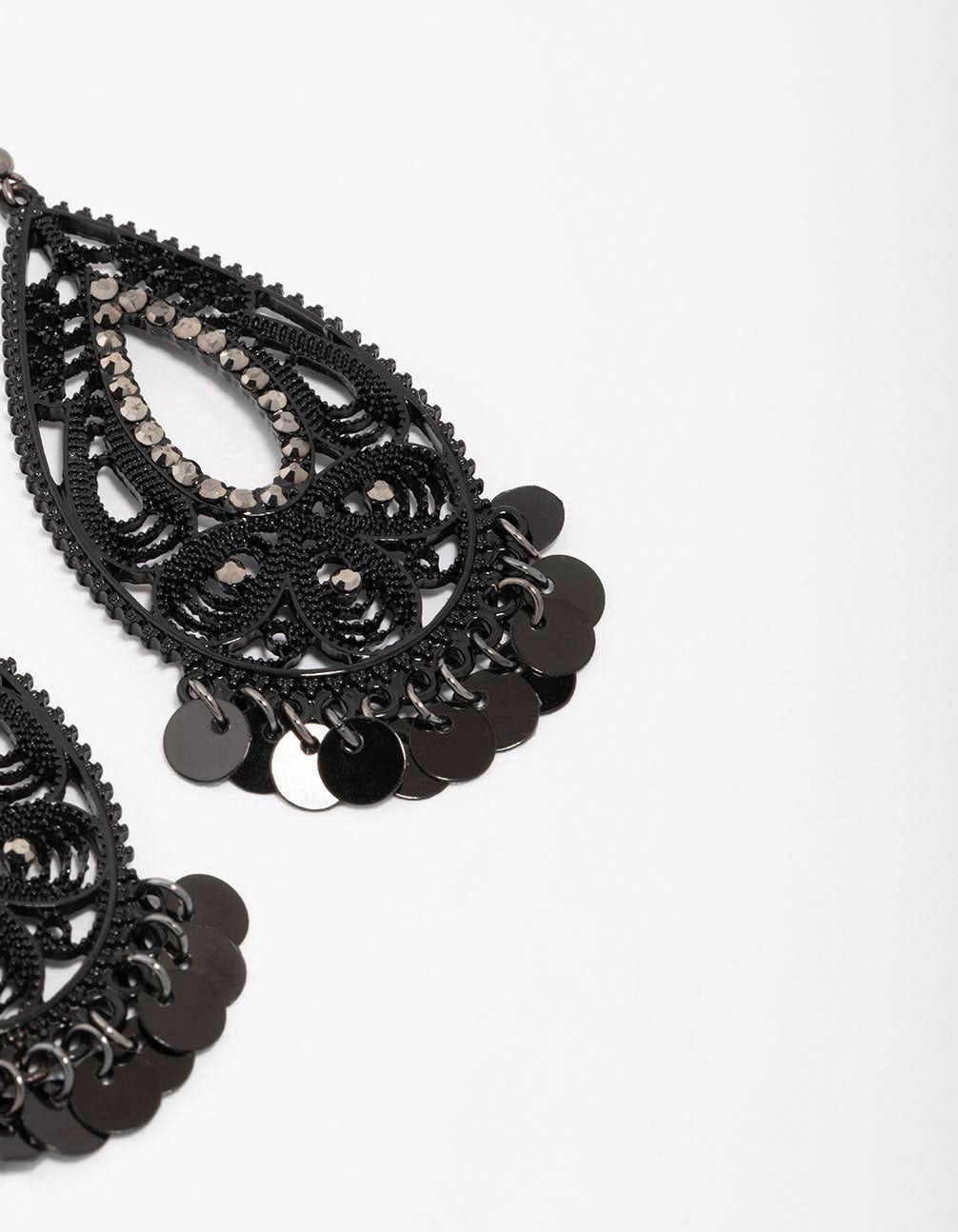 Black Teardrop Beaded Drop Earrings