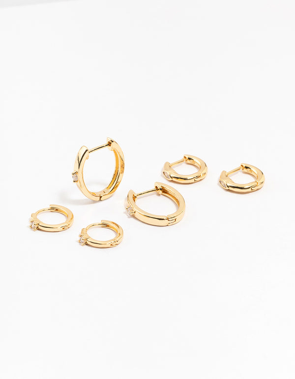 Gold Plated Brass Graduating Cubic ZIrconia Hoop Earrings