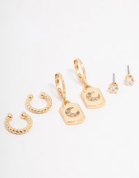 Gold Plated Brass Moon Charm Earring 3-Pack - link has visual effect only