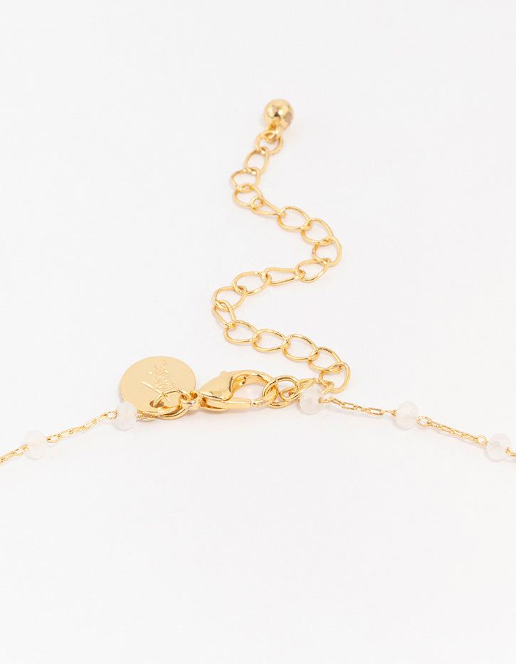 Gold Plated Brass Station Puffy Cubic Zirconia Heart Pendant Necklace