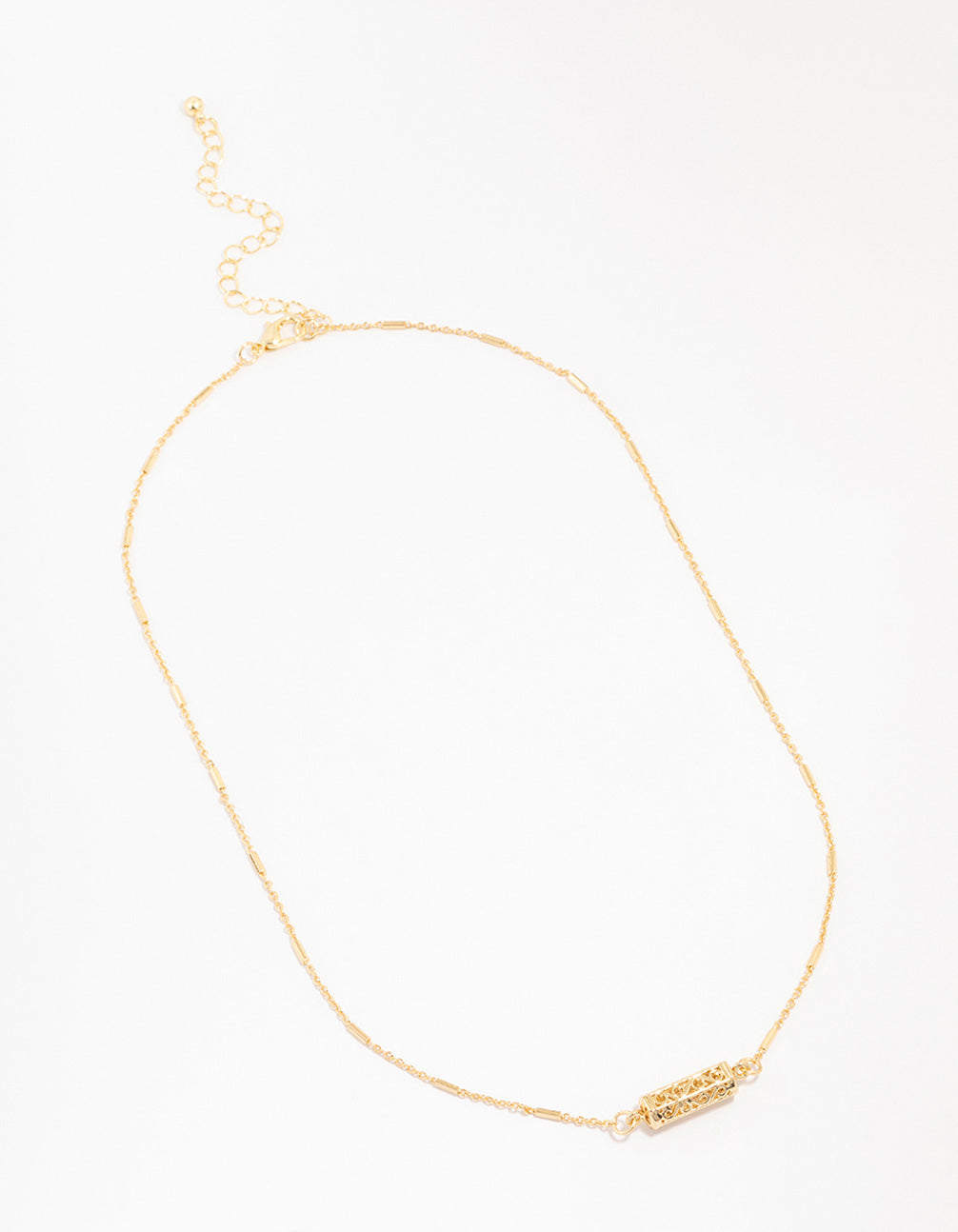 Gold Plated Brass Station Barell Necklace