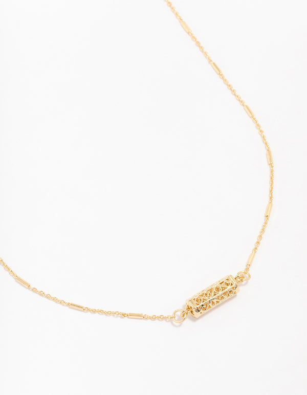 Gold Plated Brass Station Barell Necklace