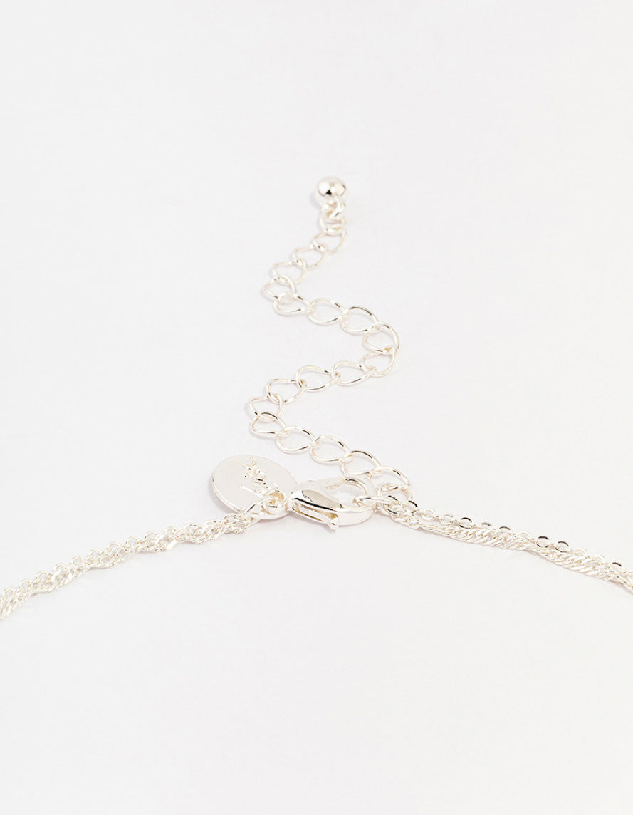 Silver Plated Brass  Cubic Zirconia Cross Coin Layered Necklace