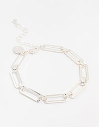 Silver Plated Brass  Stretch Rectangular Link Bracelet - link has visual effect only