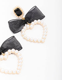 Gold Pearl Bow Heart Drop Earrings - link has visual effect only
