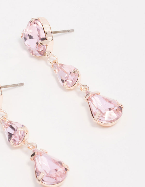 Rose Gold Lilac Heart Stone Drop Earrings